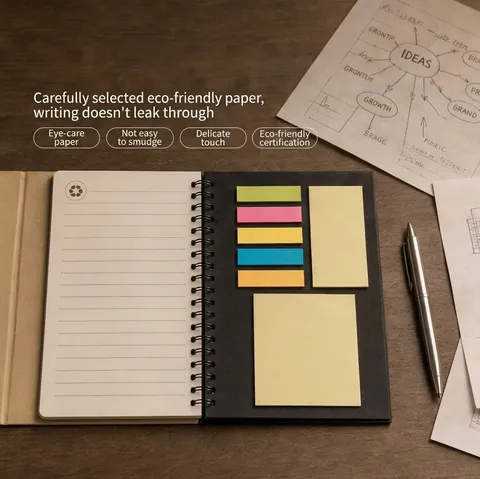 Spiral Notebook Sticky Note Set With Pen Colorful Index Tabs Memo Pad Eco-Friendly Paper Stationary Office School Supplies