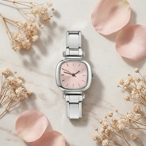 Square Stainless Steel Watch For Women DIY Italian Modular Charm Bracelet Watch Fashion Minimalist Square Dial Jewelry