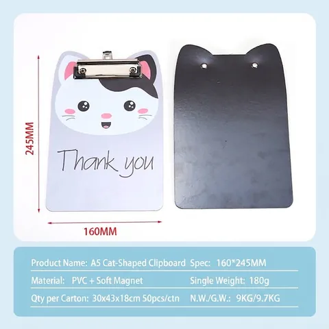 Cartoon Cat Shape Magnetic Clipboard A5 PVC Waterproof Memo Board Clip Cute Document Holder For Office School Supplies