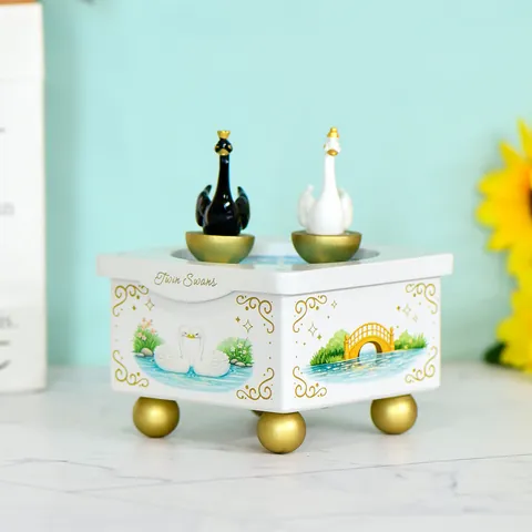 Caja de Música Mecánica de Madera Creativa Madera de Haya Mecanismo de Cuerda Cisne Conejo Estrella Luna Regalo Cumpleaños
