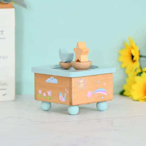 Caja de Música Mecánica de Madera Creativa Madera de Haya Mecanismo de Cuerda Cisne Conejo Estrella Luna Regalo Cumpleaños
