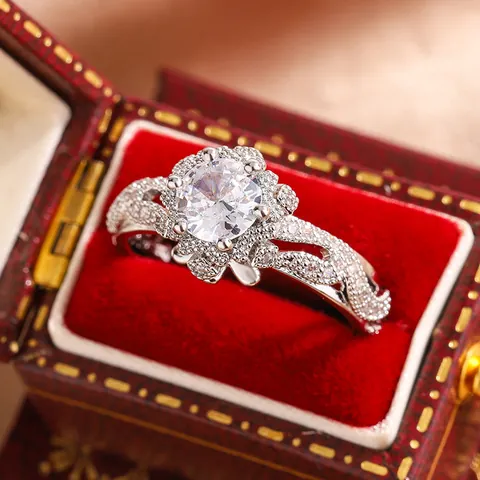 Women's Hollow Snowflake Flower Ring Copper Gold Plated Rhinestone Banquet Wedding Commute Fashion Finger Jewelry