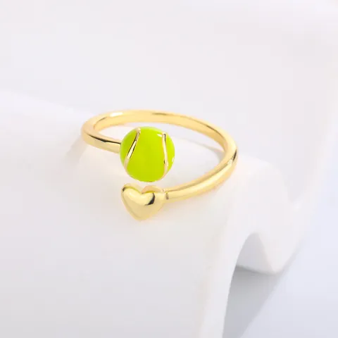 Gold-Plated Copper Sports Themed Open Adjustable Ring Colorful Enamel Soccer Baseball Tennis Heart Rings For Women Jewelry Gift