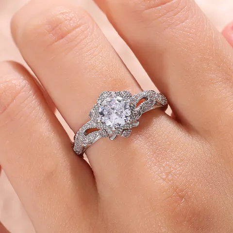 Women's Hollow Snowflake Flower Ring Copper Gold Plated Rhinestone Banquet Wedding Commute Fashion Finger Jewelry