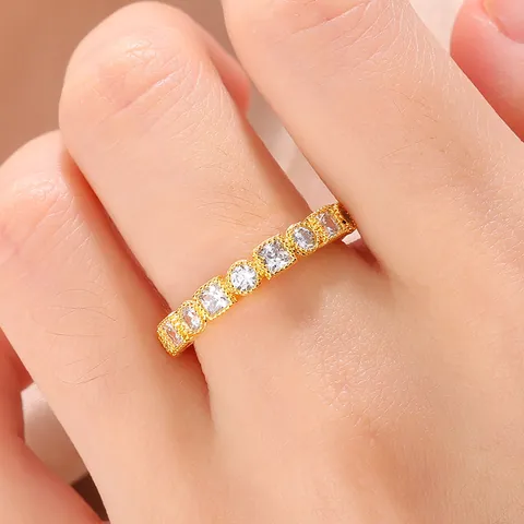 Vintage Palace Style Lace Hollow Gold Plated Rhinestone Row Ring For Women Minimalist Aesthetic Jewelry Finger Ring Gift
