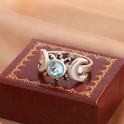 Niche Design Triple Moon Star Blue Zirconia Ring Copper Gold Plated Minimalist Vintage Adjustable Finger Ring Jewelry For Women Gift