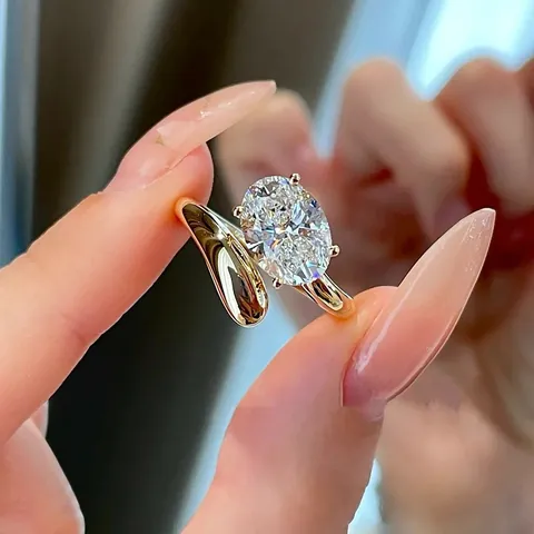 Anillo de Cobre y Circonia Retro Francés para Mujer Elegante Banda de Onda Piedra Única Corte Ovalado Incrustada Circonia Joyería Boda