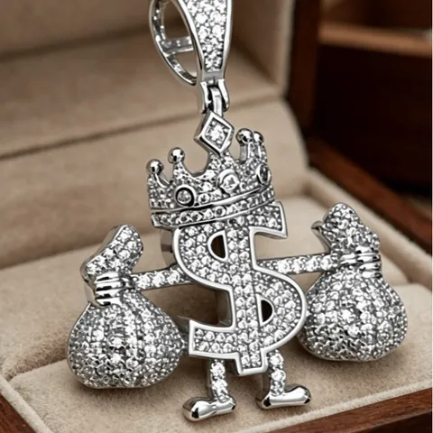 Hip Hop Iced Out Dollarzeichen Krone Geldbeutel Anhänger Ohne Kette Messing Strass Hip Hop Schmuck Für Unisex Party