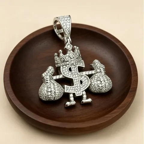 Hip Hop Iced Out Dollarzeichen Krone Geldbeutel Anhänger Ohne Kette Messing Strass Hip Hop Schmuck Für Unisex Party