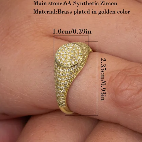 Hip Hop Iced Out Oval Ring 5A Zirconia Pave Micro Inlaid Gold Plated Men Rap Ring Fashion Jewelry Accessory
