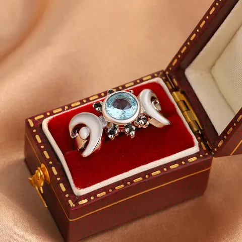 Niche Design Triple Moon Star Blue Zirconia Ring Copper Gold Plated Minimalist Vintage Adjustable Finger Ring Jewelry For Women Gift