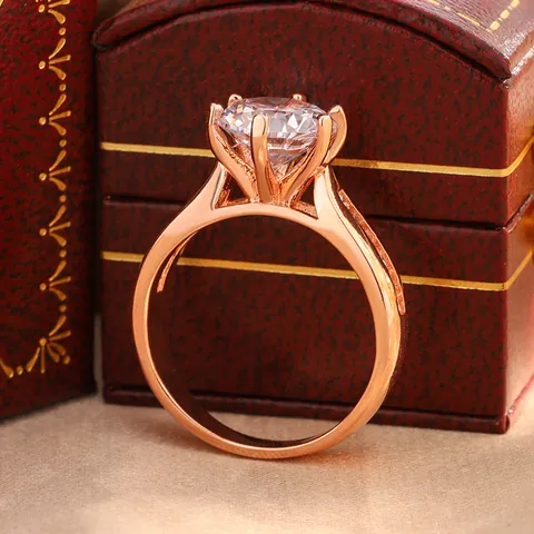 Classic 6 Prong Copper Zirconia Ring For Women D Color VVS Moissanite Style Inlaid Rhinestone Adjustable Open Ring Wedding Jewelry