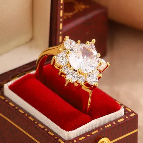 Sunflower Snowflake Hexagon Copper Zirconia Ring For Women Gold Silver Plated Inlaid Wedding Party Geometric Fashion Finger Ring Gift