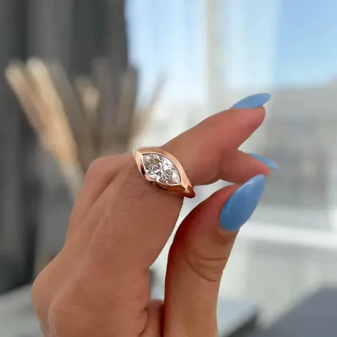 Marquise Cut Zirconia Engagement Ring For Women 18K Gold Plated Copper Geometric Ring Wedding Jewelry Finger Ring Gift