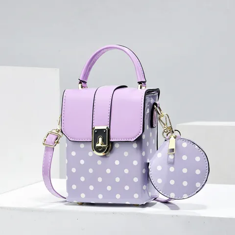 Women Polka Dot PU Leather Crossbody Bag Small Square Shoulder Bag With Coin Purse Pendant Mini Tote Handbag
