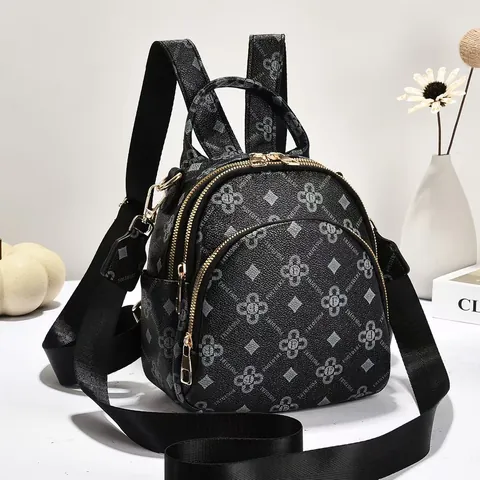 Zaino da Donna con Monogramma Casuale in Pelle PU Borsa da Viaggio Multifunzionale Stampata Borsa da Scuola per Studenti Moda Borsa a Tracolla