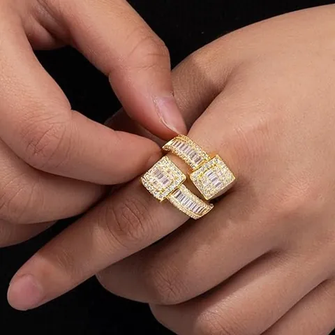 Trendy Geometric Square Open Ring For Women Luxury Brass Zirconia Inlaid Minimalist Finger Ring Jewelry Gift Gold Silver