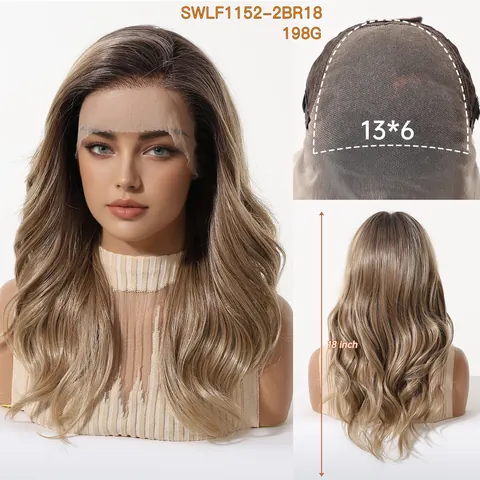 Ombre Golden Brown Long Wavy Lace Front Wig Heat Resistant Synthetic Fiber Hand Hooked Full Head Wig For Women Daily Fashion
