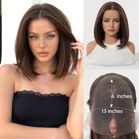Peluca Bob para Mujer Fibra Sintética 13x6 Peluca de Encaje Frontal Atada a Mano Línea de Cabello Natural Ombre Rubio Gris Negro