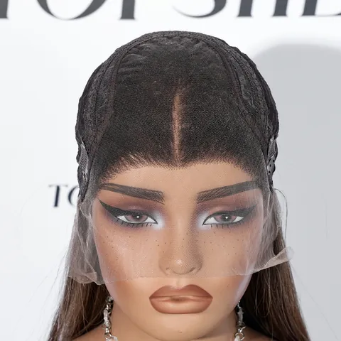 Hand-Tied Swiss Lace Human Hair Wig For Women Medium Long Straight Dark Brown With Highlights Natural Breathable Real Hair Wig