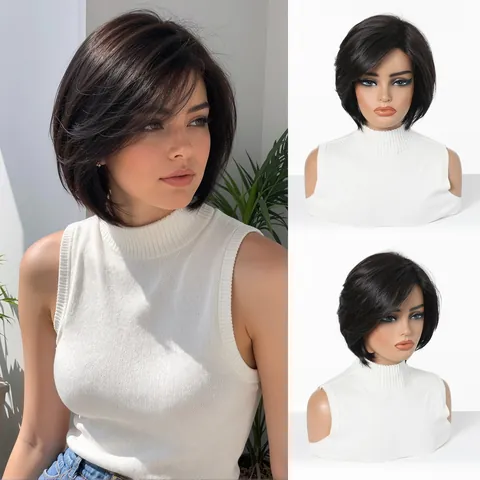 Women's Short Bob Wig With Side Part Bangs Heat Resistant Matte Synthetic Fiber Natural Looking Fashion Hairpiece For Daily Party Use