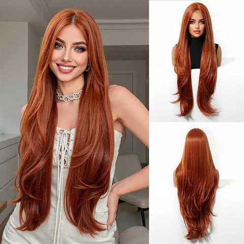 Parrucca a Testa Intera Lunga in Fibra Sintetica da Donna Riga in Mezzo Taglio a Strati Alti Capelli Micro Ricci per Festival Halloween Cosplay Parrucca alla Moda
