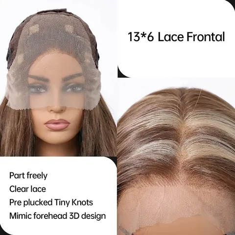 Women Long Wavy Lace Front Wig 13x6 Large Area Synthetic Imported Silk Highlight Brown Dark Wine Red Wigs For Daily Party