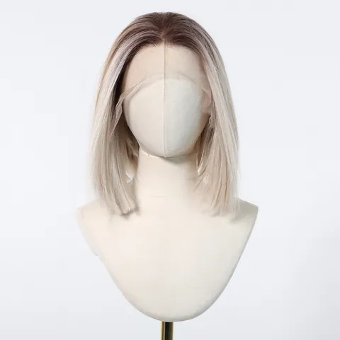 13x6 Lace Front Ombre Platinum Blonde Bob Wig Short Straight Synthetic Hair Natural Hairline For Women Fashion Heat Resistant Wig