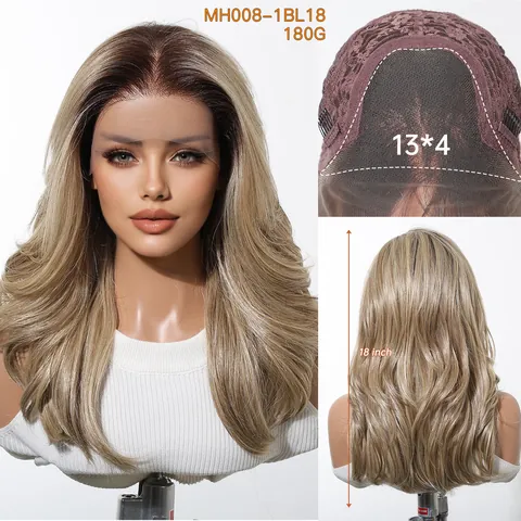 Ombre Blond 13x4 Lace Front Pruik Menselijk Haar Mix Lange Krullende Golvende Pruiken Voor Dames Natuurlijke Haarlijn Dagelijks Feest