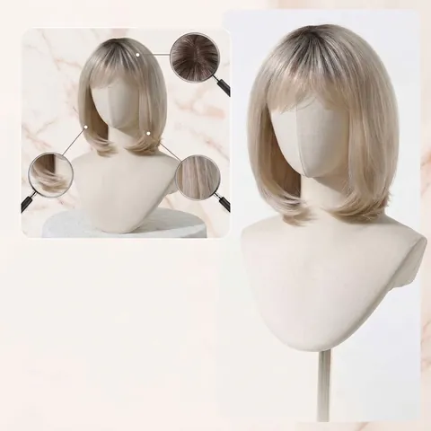 Mujer Peluca Mezcla Cabello Humano Ombré Dorado Corte Bob Transpirable Cabello Corto Liso Con Flequillo Moda Occidental