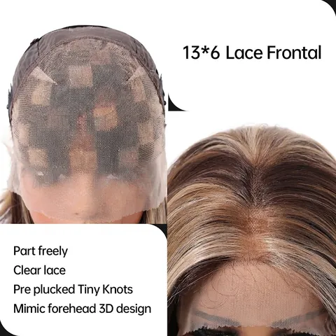 13x6 Lace Front Bob Wig For Women Short Straight Ombre Blonde Brown Synthetic Hair Natural Hairline Daily Party Full Wig