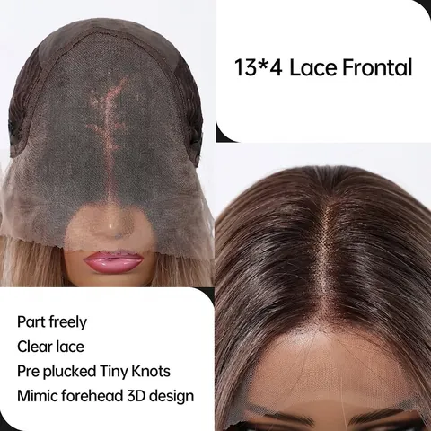 13x6 Lace Frontal Perücke Für Damen Lang Glatt Ombre Blond Kunsthaar Perücken Natürlicher Haaransatz Faser Haarteil