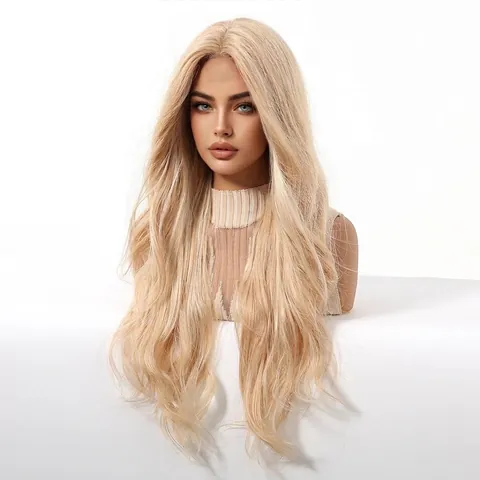Women's Lace Front Long Wavy Wig Middle Part Synthetic Heat Resistant Fiber Blonde Black Ombre Brown Hair Extension