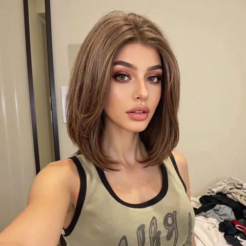 Women's Synthetic Fiber Bob Wig Middle Part Short Straight Hair Full Head Cover Natural Looking Heat Resistant Fiber Daily Party Wig