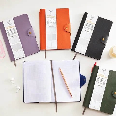 A5 Hardcover Faux Leather Notebook With Magnetic Buckle Pen Loop Thick Paper Lined Grid Dot Journal For Office School Business Writing