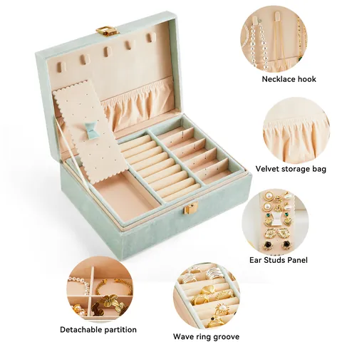 2 Lagen Sieradendoos Organizer Draagbaar PU Leer Fluweel Reisetui Voor Ringen Kettingen Oorbellen Vrouwen Meisjes Cadeau