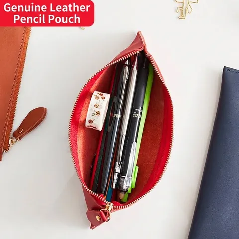 Echt Runderleer Pennetu Grote Capaciteit Retro Rits Schrijfwaren Tas Kantoor School Potlood Tas Voor Studenten