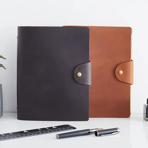 Retro Genuine Leather Loose Leaf Planner Notebook A5 Refillable Cowhide Agenda Organizer With Monthly Index Gift Box