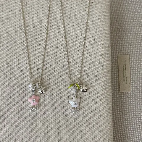 Sweet Enamel Flower Pendant Necklace For Women Alloy Rhinestone Heart Charm Dainty Choker Mori Style Floral Jewelry Gift