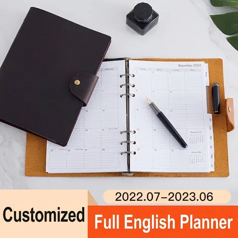 Retro Genuine Leather Loose Leaf Planner Notebook A5 Refillable Cowhide Agenda Organizer With Monthly Index Gift Box