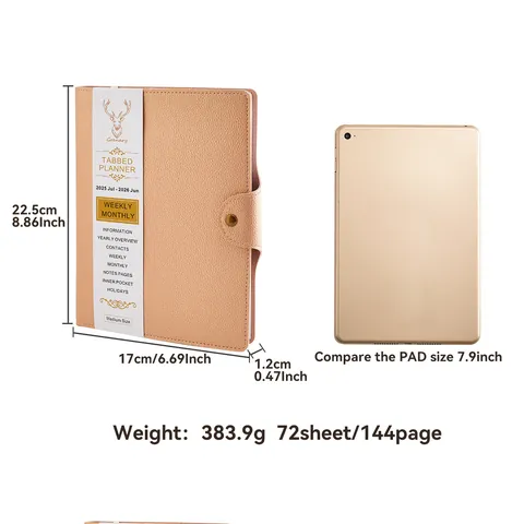 A5 PU Leather Spiral Planner 12 Month July 2025 - June 2026 Monthly Weekly Agenda Notebook With Tabs Buckle Pocket