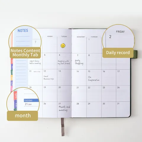 18 Months English Planner Jan 2024 To Jun 2025 Faux Leather Notebook A5 Daily Weekly Monthly Schedule Organizer Stickers
