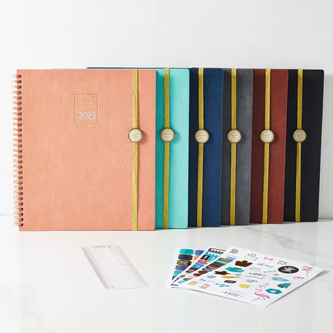 Professional Annual Weekly Monthly Planner With PU Leather Cover Metal Spiral Binding Thickened Paper Schedule Notebook Office