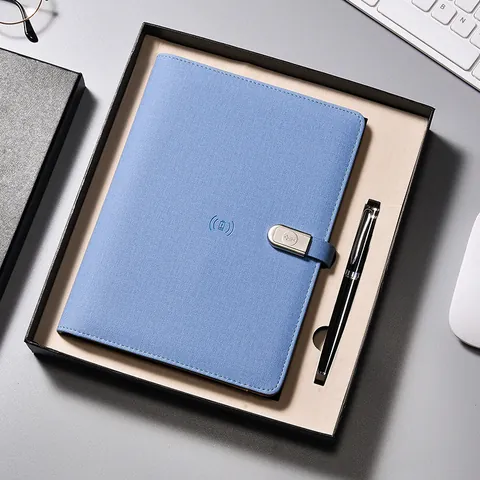 Business Wireless Charging Notebook Set With 8000mAh Power Bank Pen A5 PU Leather Loose Leaf Diary Office Stationery Gift Box