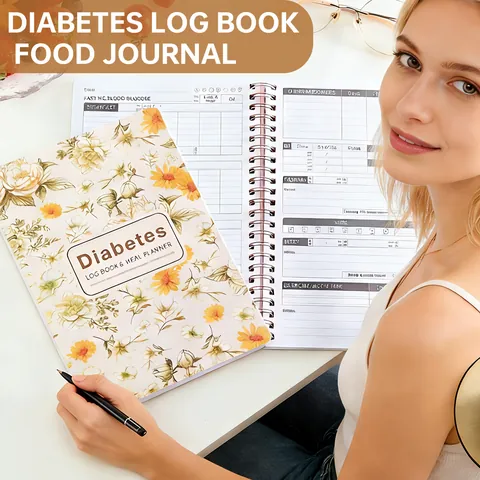A5 Diabetes Log Book And Meal Planner Spiral Bound Health Tracker For Blood Sugar Diet Monitoring Floral Floral Notebook