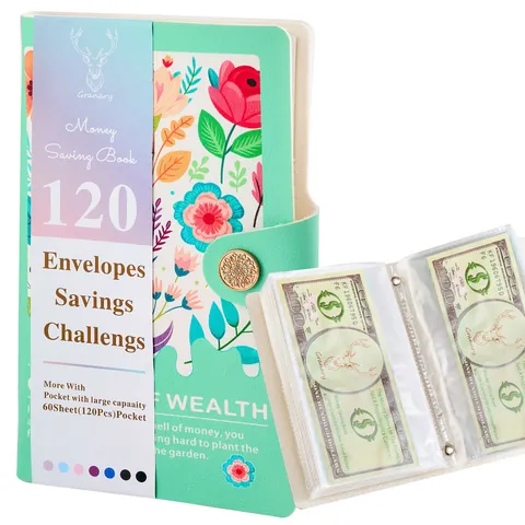 Vintage Floral Budget Binder PU Leather Money Saving Book Currency Organizer Large Capacity Cash Collection Folder Album