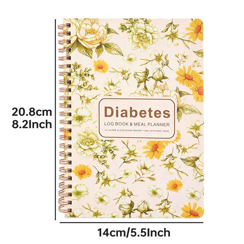 A5 Diabetes Log Book And Meal Planner Spiral Bound Health Tracker For Blood Sugar Diet Monitoring Floral Floral Notebook