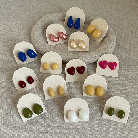 Dopamine Colorful Drip Oil Geometric Heart Stud Earrings For Women Fresh Sweet Fashion Trendy Alloy Copper Earring Post Earrings