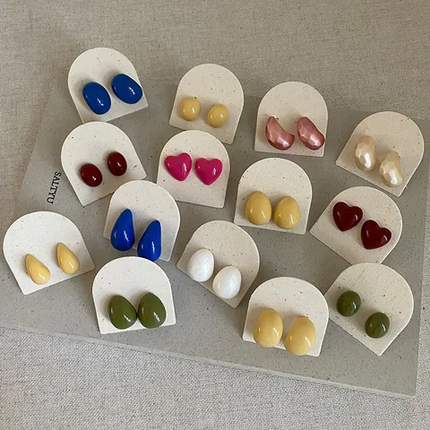 Dopamine Colorful Drip Oil Geometric Heart Stud Earrings For Women Fresh Sweet Fashion Trendy Alloy Copper Earring Post Earrings