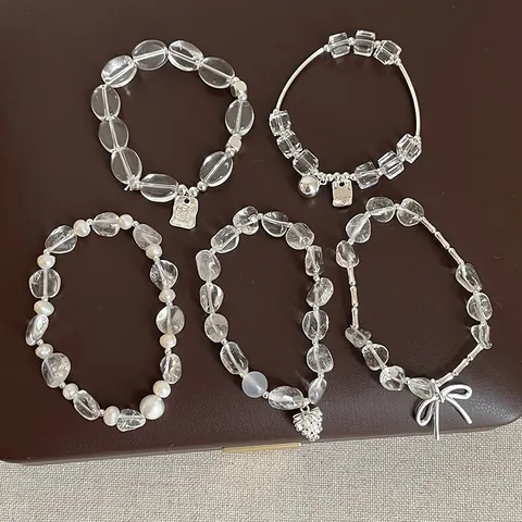 Summer Clear Irregular White Crystal Bracelet For Women Minimalist Fashion Alloy Artificial Pearl Hand Bangle Jewelry Gift